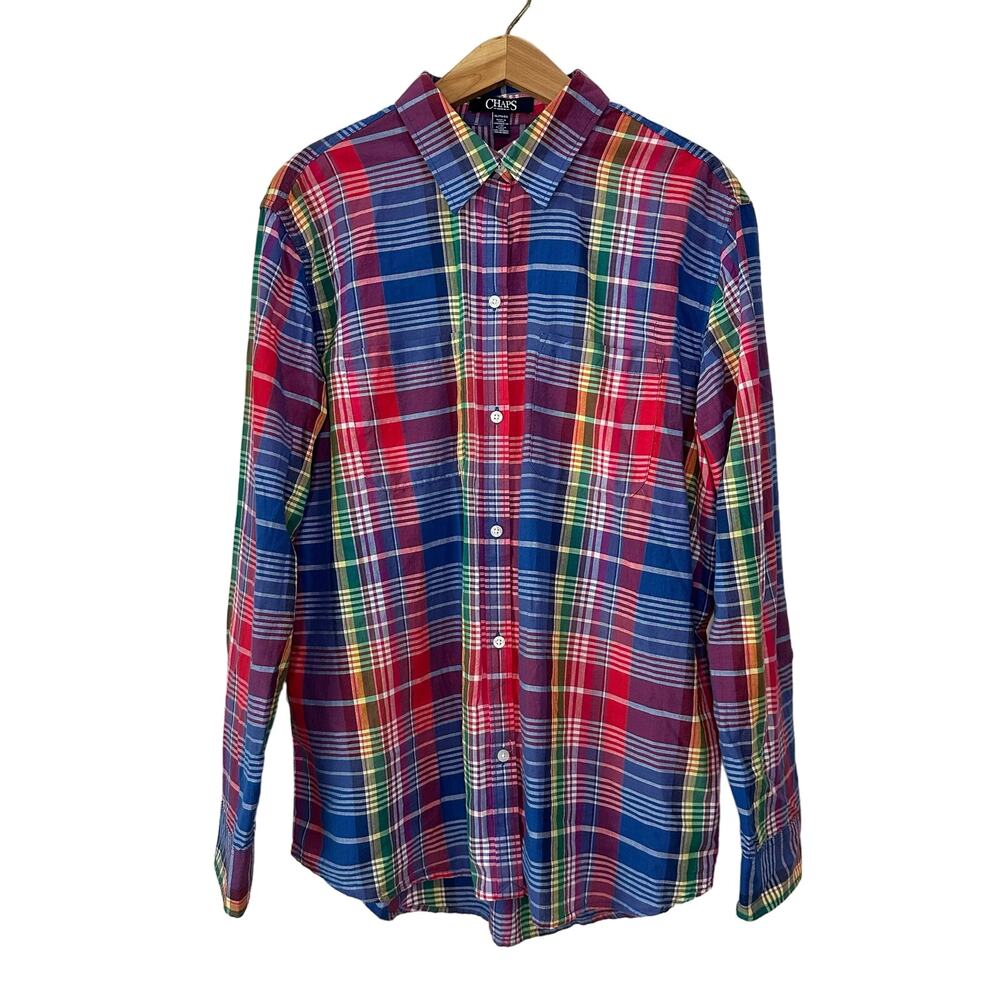 Chaps Denim Womens XL Colorful Multicolor Plaid Light Long Sleeve Button Up